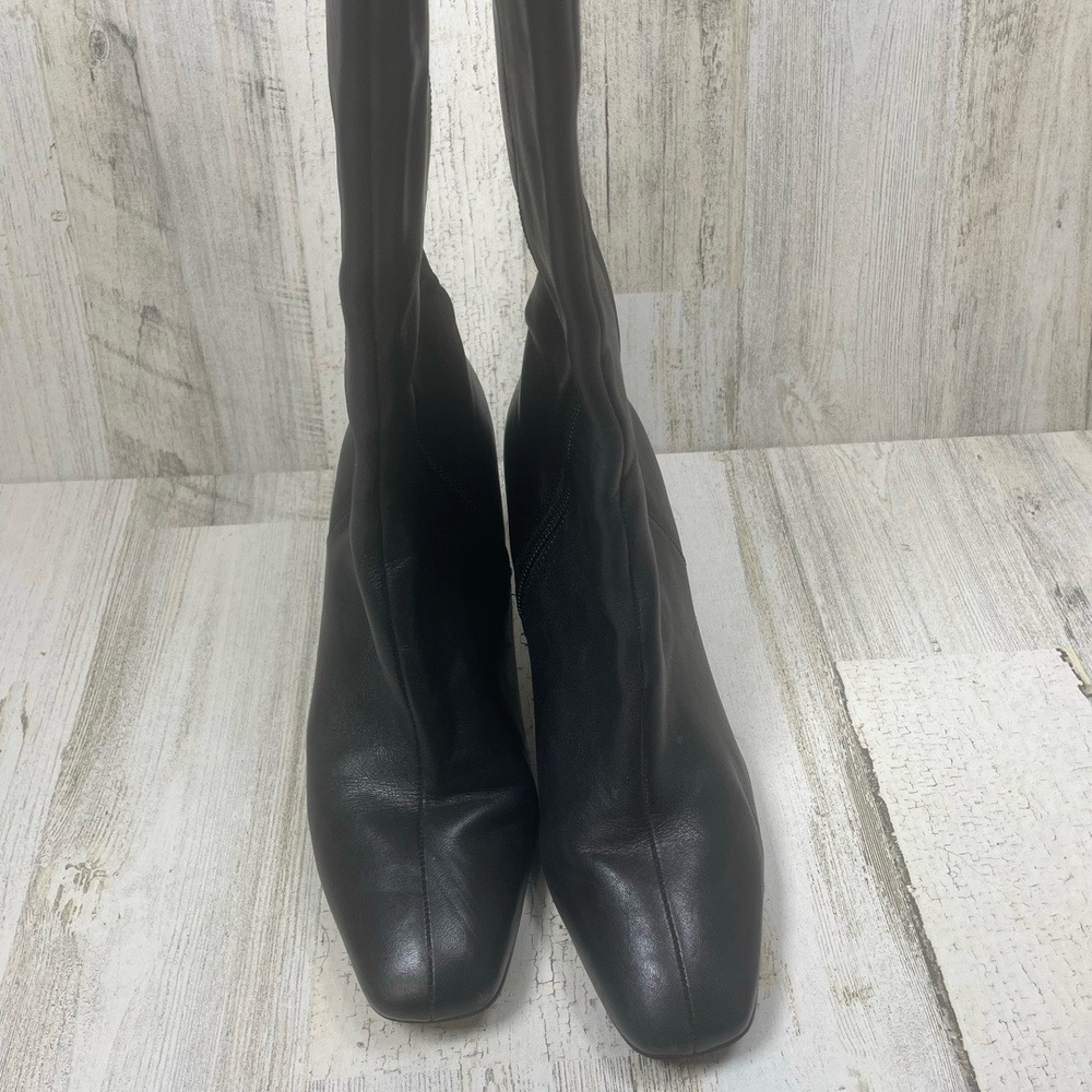 ANTONIO MELANI Black Knee High Square‎ Toe Heeled Smooth Leather Boots size 7.5 - Picture 4 of 10